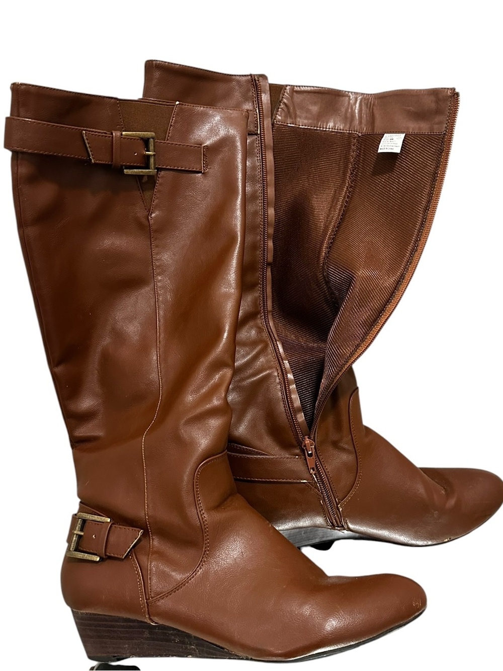 Rampage Brown Mid-Calf Riding Boots with Buckle Detail